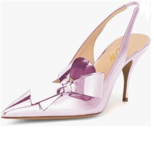 YDN  Light Purple Stiletto Heel Pumps Bow Pointed Toe Slingback Slip on Sandals